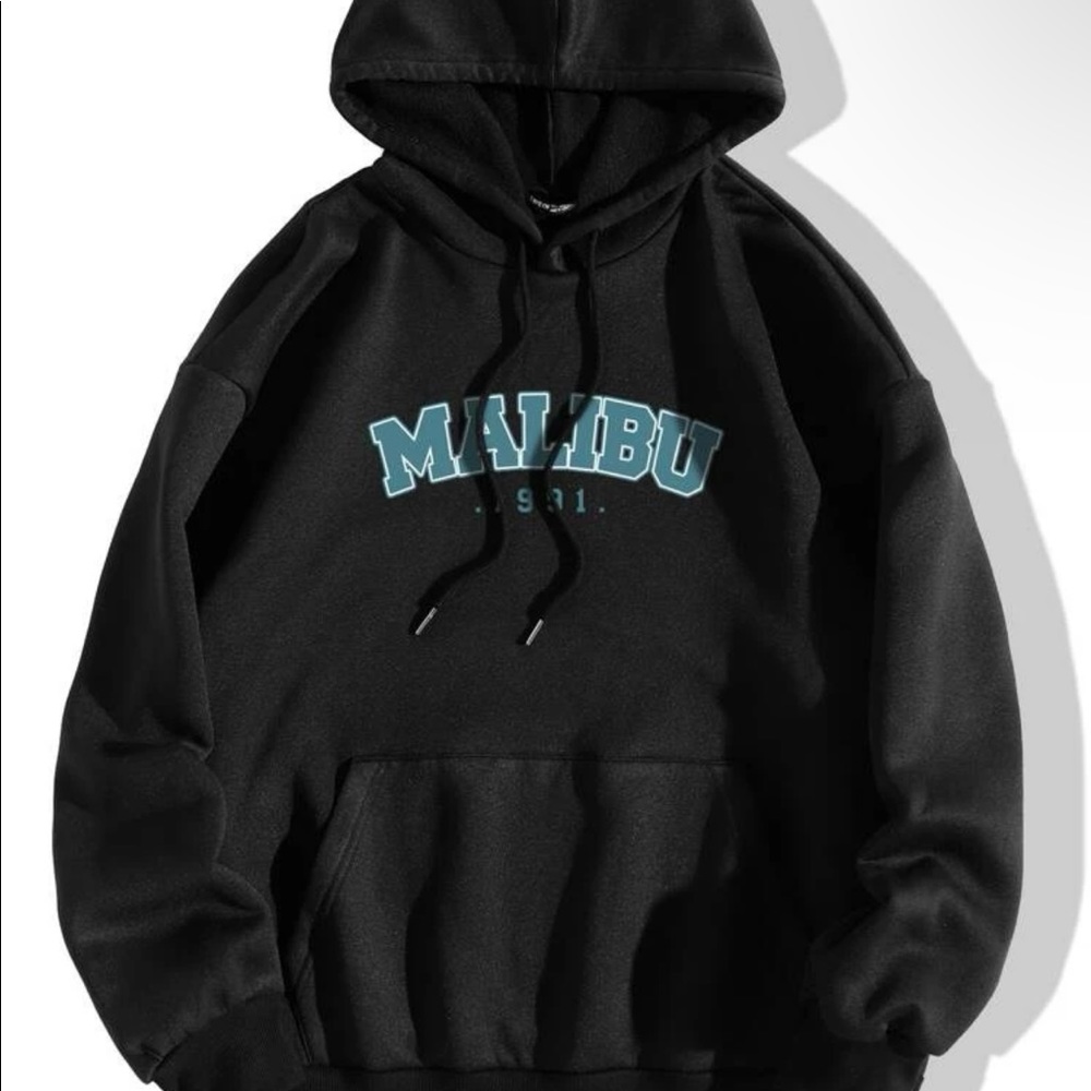 Black Letter Graphic Kangaroo Pocket Thermal Lined Hoodie